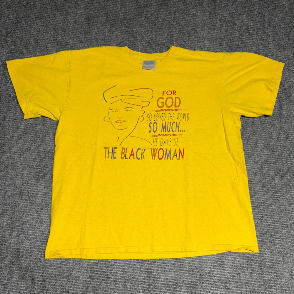 Vintage T Shirt The Black Woman For God So Loved The‎ World Yellow Size L